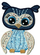 Iron-on Adorable Owl Applique Patch Blue 4 x 6 inch machine embroidered - BarbaraJs Pocket Pillows and Patches