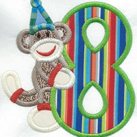 Birthday Eight Sock Monkey Patch iron-on applique machine embroidered - BarbaraJs Pocket Pillows and Patches