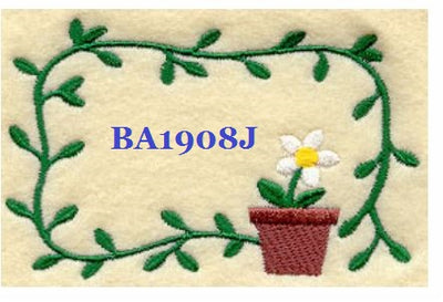 Flower Pot BA1908J Quilt Label  small machine embroidered personalized - BarbaraJs Pocket Pillows and Patches