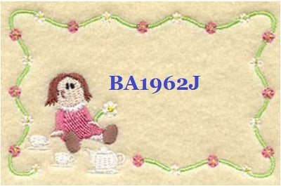 Girl Tea Party BA1962J Quilt Label machine embroidered personalized - BarbaraJs Pocket Pillows and Patches