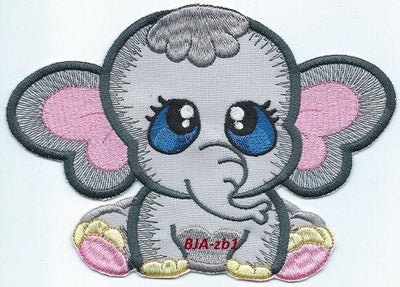 Elephant-BZ1J Blue Eyes Iron-on Applique Patch under 5x7 inches machine embroidered - BarbaraJs Pocket Pillows and Patches