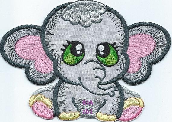 Elephant-BZ1J Green Eyes Iron-on Applique Patch under 5x7 inches machine embroidered - BarbaraJs Pocket Pillows and Patches