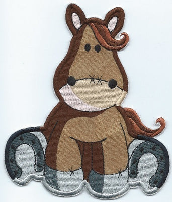 Horse Sitting Adorable Patch Brown iron-on  under 3.5 x 4 inches  applique machine embroidered - BarbaraJs Pocket Pillows and Patches