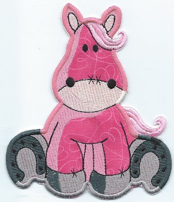 Horse Sitting Adorable Patch Pink iron-on  under 3.5 x 4 inches  applique machine embroidered - BarbaraJs Pocket Pillows and Patches