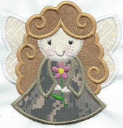 *a10* Angel Watching Over Me Camo Light brown hair girl iron-on under 5 x 5 inches applique machine embroidered patch - BarbaraJs Pocket Pillows and Patches