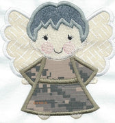 *a9* Angel Watching Over Me Camo  Gray hair boy  iron-on under 5 x 5 inches applique machine embroidered patch - BarbaraJs Pocket Pillows and Patches