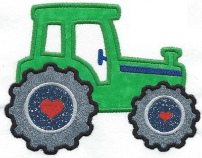 Valentine Tractor 4x3 inch iron-on applique machine embroidered - BarbaraJs Pocket Pillows and Patches