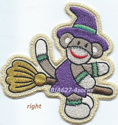 Halloween Witch Sock Monkey Patch iron-on under 4 x 4 inches applique machine embroidered - BarbaraJs Pocket Pillows and Patches