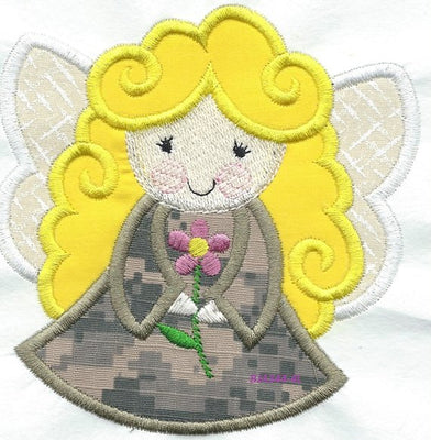 *a6*Angel Watching Over Me Camo blonde girl   iron-on under 5 x 5 inches applique machine embroidered patch - BarbaraJs Pocket Pillows and Patches