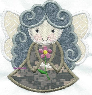 *a8* Angel Watching Over Me Camo  Gray hair girl iron-on under 5 x 5 inches applique machine embroidered patch - BarbaraJs Pocket Pillows and Patches