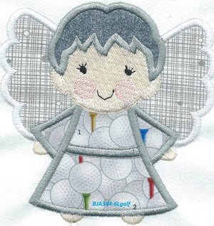 *a5* Angel Watching Over Me Golf Gray hair boy iron-on under 5 x 5 inches applique machine embroidered patch - BarbaraJs Pocket Pillows and Patches