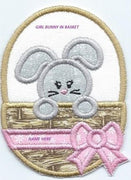 Easter Bunny in a Basket Patch Girl iron-on applique machine embroidered - BarbaraJs Pocket Pillows and Patches