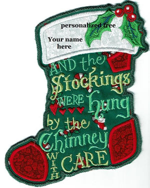 Christmas Stocking  And The Stockings Were Hung Iron-on Applique Patch machine embroidered - BarbaraJs Pocket Pillows and Patches