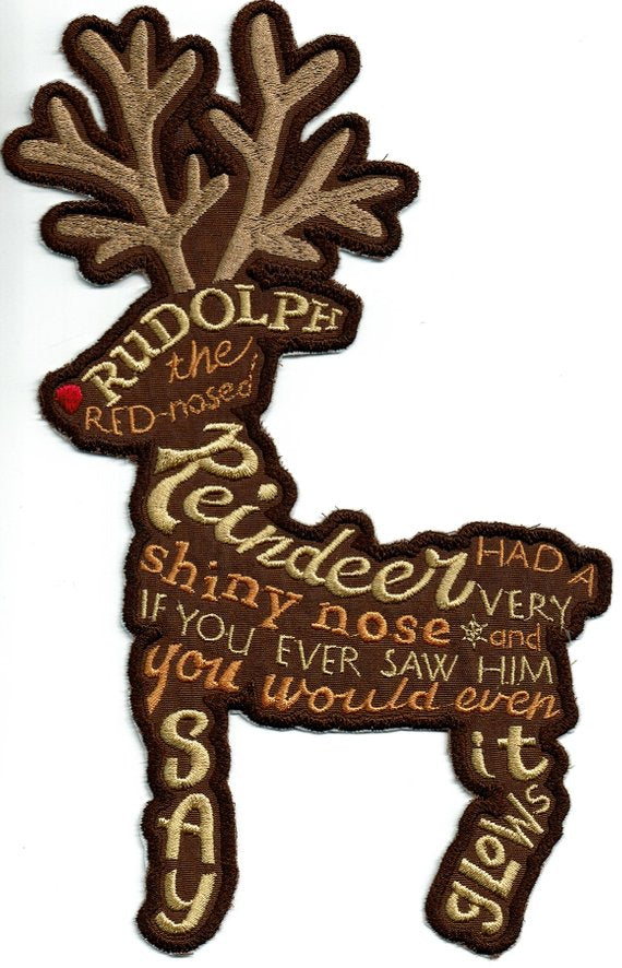 Rudolph the Red Nosed Reindeer Large Applique Patch machine embroidered - BarbaraJs Pocket Pillows and Patches