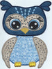 Iron-on Adorable Owl Large Applique Patch Blue 7 x 9 inch machine embroidered - BarbaraJs Pocket Pillows and Patches