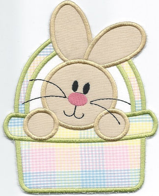 Easter Bunny in a Basket Patch iron-on applique machine embroidered - BarbaraJs Pocket Pillows and Patches