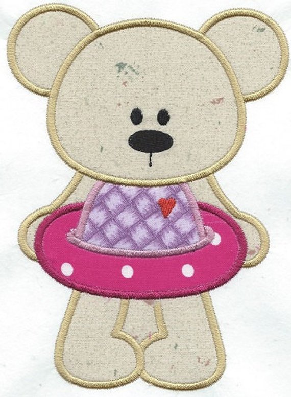 Summertime Bear Girl Float applique machine embroidered patch - BarbaraJs Pocket Pillows and Patches