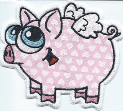 When Pigs Fly iron-on under 6 x 6 inches applique machine embroidered patch - BarbaraJs Pocket Pillows and Patches