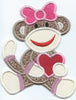 Sock Monkey Patch Holding Her Heart iron-on under 5 x 6 inches applique machine embroidered - BarbaraJs Pocket Pillows and Patches