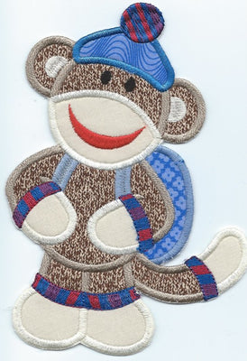 Back To School Boy Sock Monkey iron-on under 7 x 7.5 inches applique machine embroidered - BarbaraJs Pocket Pillows and Patches