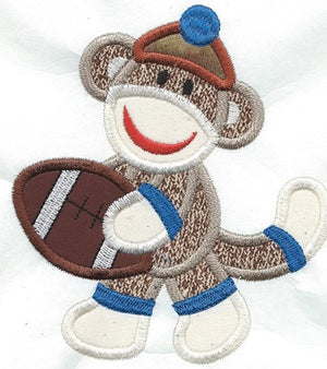 Football Sock Monkey Patch iron-on applique machine embroidered - BarbaraJs Pocket Pillows and Patches