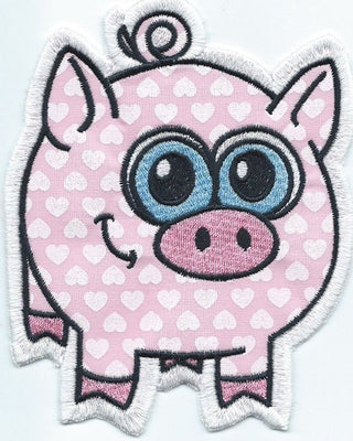 Happy Pig iron-on under 5 x 6 inches applique machine embroidered patch - BarbaraJs Pocket Pillows and Patches