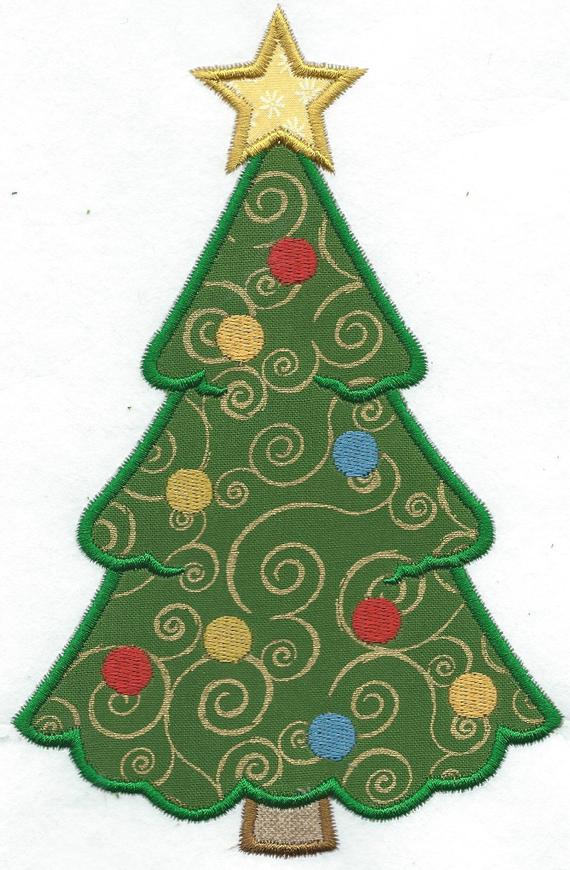 Christmas Tree Iron-on Applique Patch under 3x4 inches machine embroidered - BarbaraJs Pocket Pillows and Patches