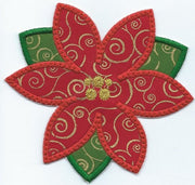 Poinsettia Iron-on Applique Patch under 5x7 inches machine embroidered - BarbaraJs Pocket Pillows and Patches