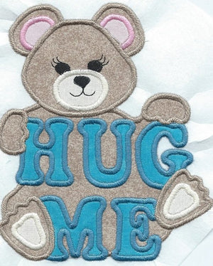 Hug Me Bear Iron-on Applique Patch under 5x7 inches machine embroidered - BarbaraJs Pocket Pillows and Patches