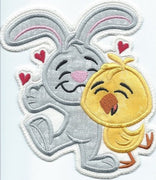 Easter Bunny and Chick Hugging iron-on under 5 x 6 inches applique machine embroidered patch - BarbaraJs Pocket Pillows and Patches