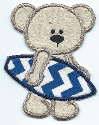 Summertime Bear Surfer Boy applique machine embroidered patch - BarbaraJs Pocket Pillows and Patches