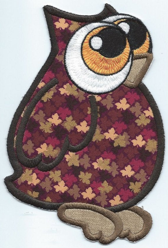 Owl Looking Up iron-on under 7 x 5 inches applique machine embroidered patch - BarbaraJs Pocket Pillows and Patches