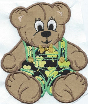 Shamrock Teddy Bear Outfit Iron-on Applique Patch under 5x7 inches machine embroidered - BarbaraJs Pocket Pillows and Patches