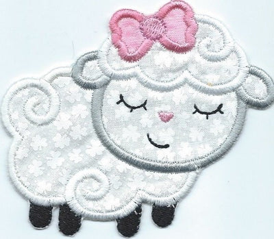 Sleepy Lamb Girl Patch iron-on applique machine embroidered - BarbaraJs Pocket Pillows and Patches