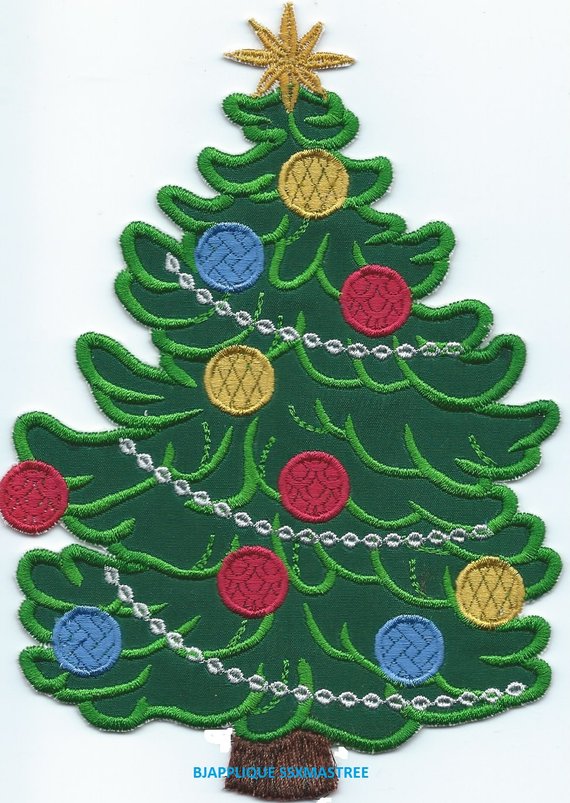 Christmas Tree Iron-on Applique Patch machine embroidered - BarbaraJs Pocket Pillows and Patches